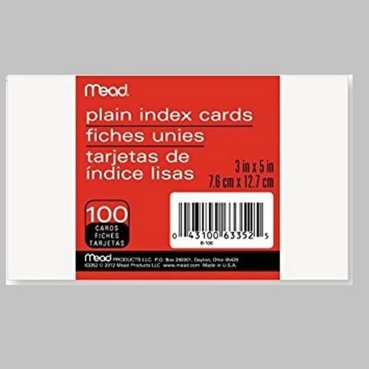 3 x 5 INDEX CARDS Plain Unruled 100ct