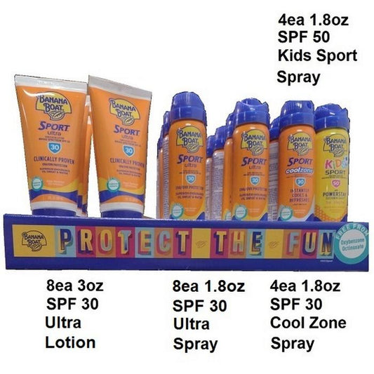 BANANA BOAT DSPLY/24 3oz & 1.8oz SPF30&50 Asst